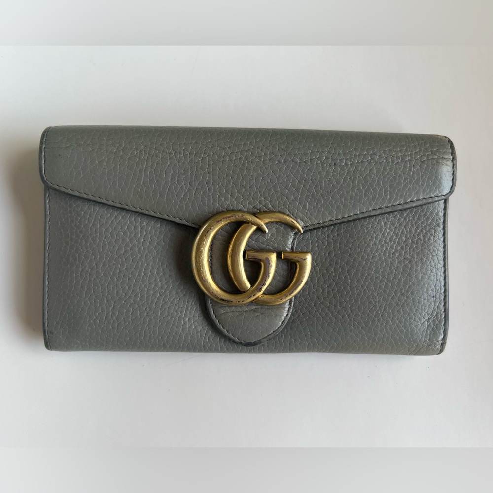 Gucci Gray Leather GG Marmont Continental Wallet